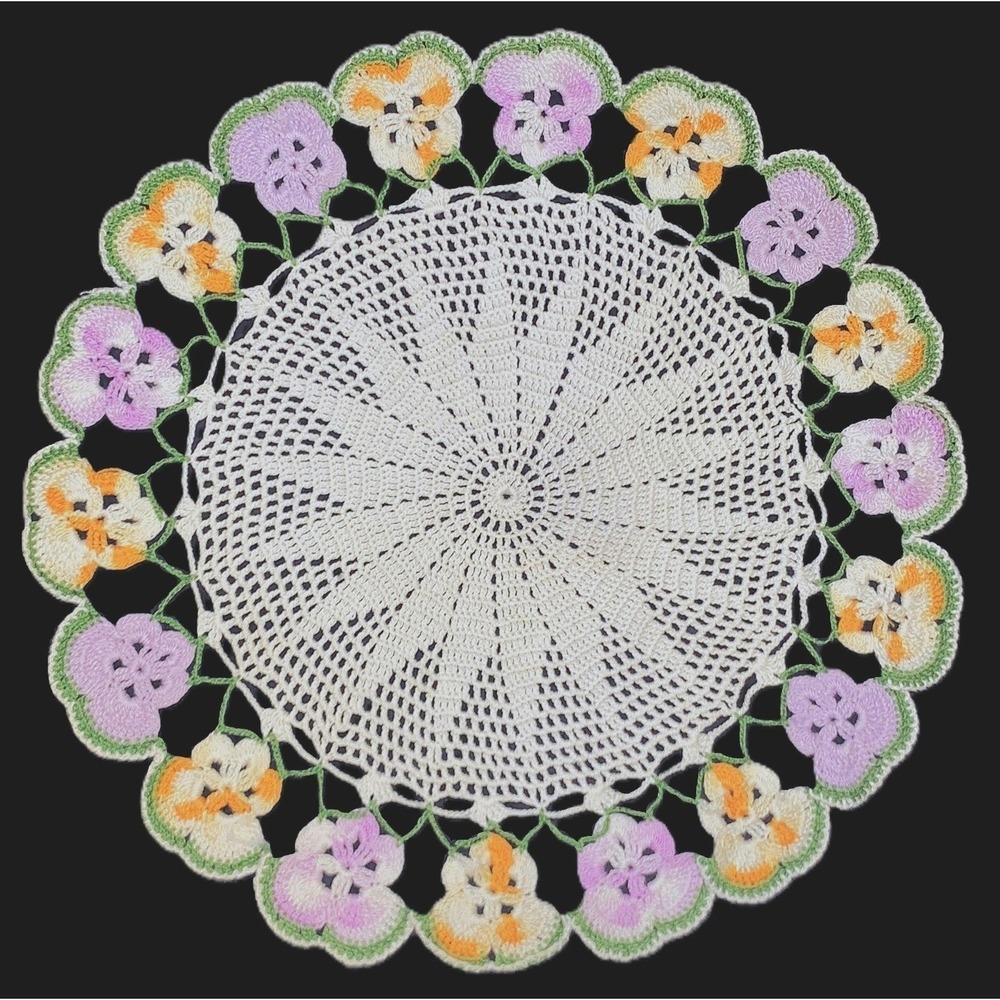 Lot of 7 MCM Doilies Crocheted Mix Colors Styles Sizes 6"-18" Diameter See Pics